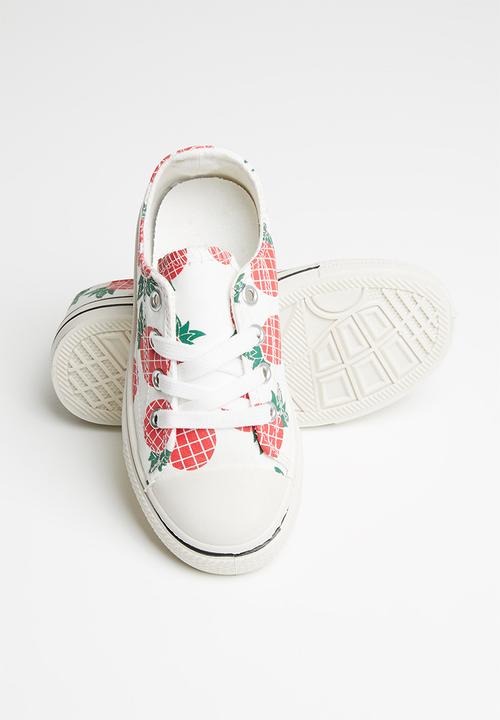 Pop Candy - Girls pineapple print sneaker - white & red 