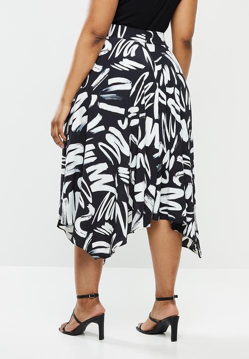 Glamorous - Paint stroke midi skirt - black & white