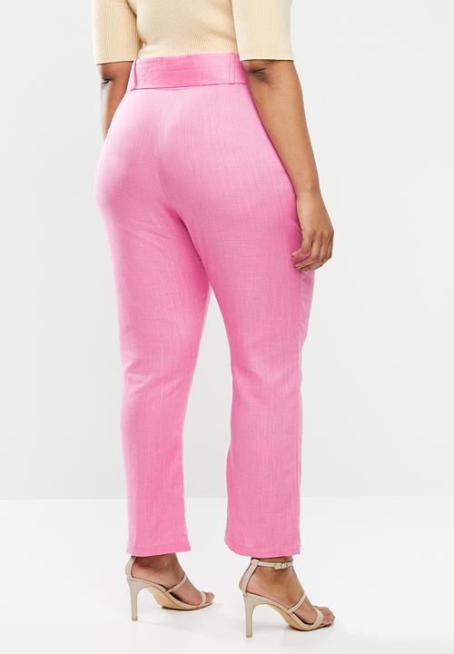 Glamorous - Plus high waisted belted crop trouser - pink