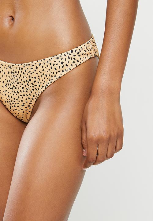 Missguided - Textured animal print boomerang bikini bottom - yellow & black