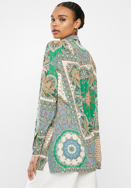 Missguided - Scarf print oversized shirt - green