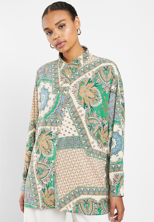 Missguided - Scarf print oversized shirt - green