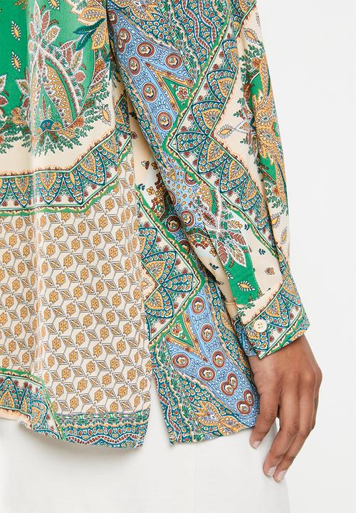 Missguided - Scarf print oversized shirt - green