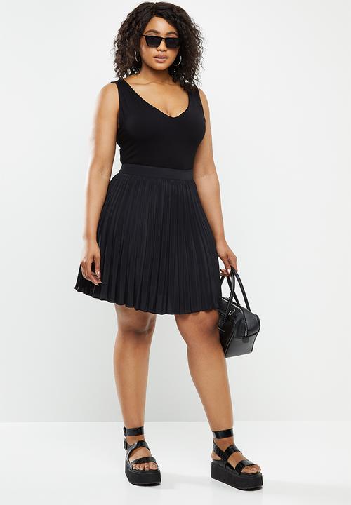Blake - Satin pleated mini pleated skirt - black