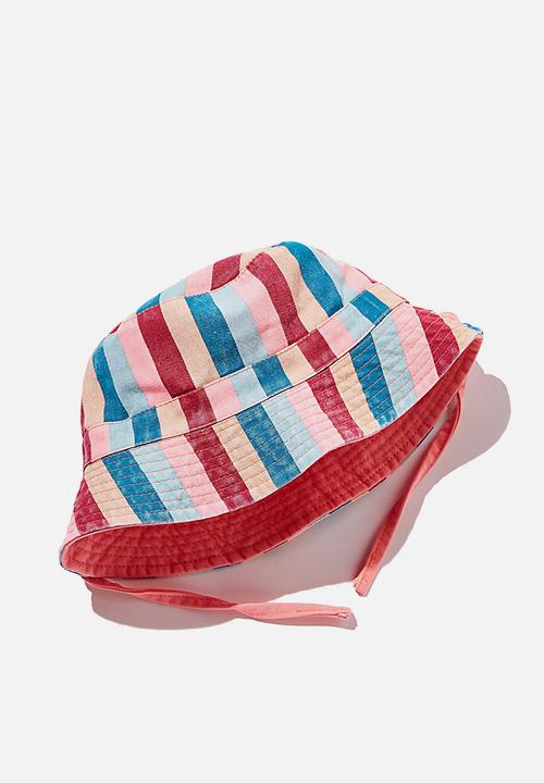Cotton On - Reversible bucket hat - retro coral stripe
