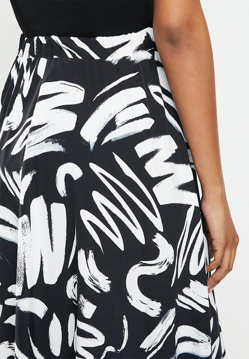 Glamorous - Paint stroke midi skirt  - black & white 