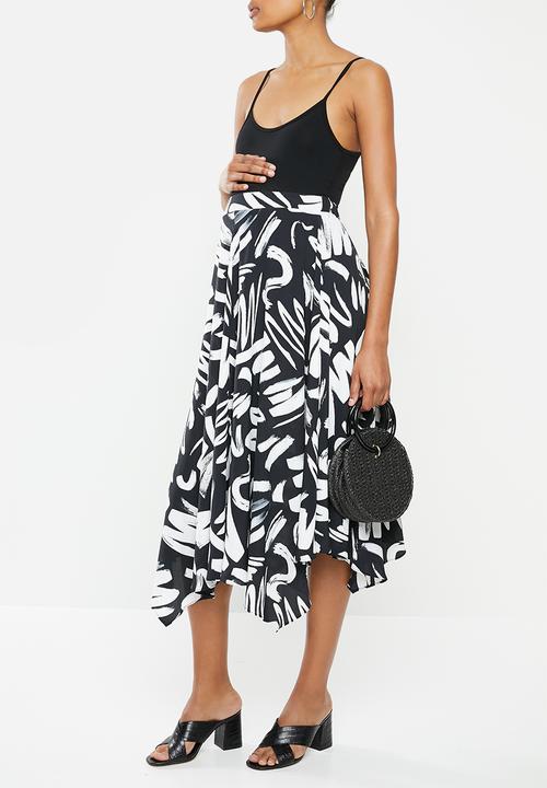 Glamorous - Paint stroke midi skirt  - black & white 