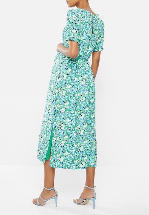 Glamorous - Maternity Abstract floral puff sleeve midi dress - green