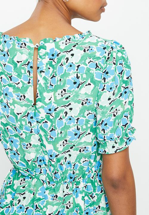 Glamorous - Maternity Abstract floral puff sleeve midi dress - green