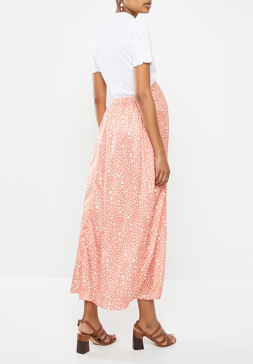 Glamorous - Printed heart midi split maternity skirt - pink & yellow
