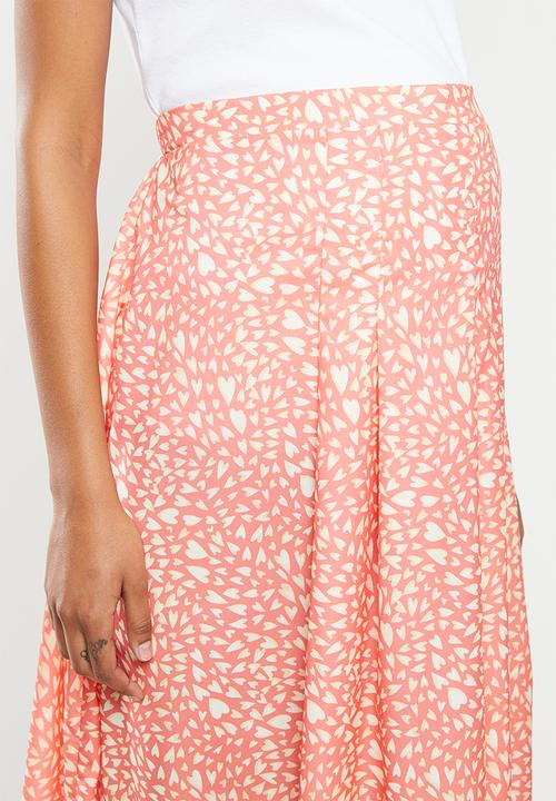 Glamorous - Printed heart midi split maternity skirt - pink & yellow