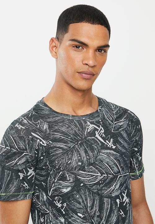 Replay - Black floral printed tee - black