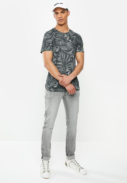 Replay - Black floral printed tee - black