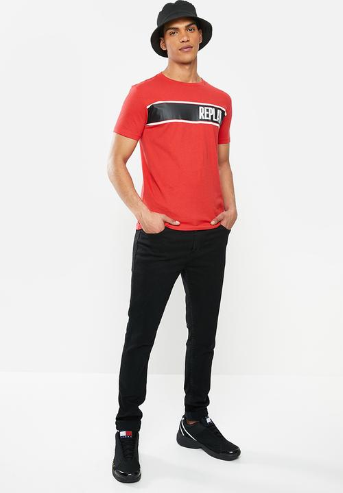Replay - Side print tee  - red