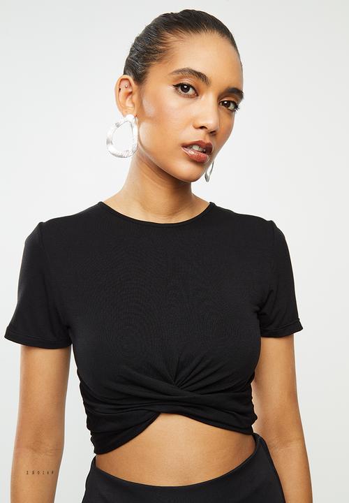 Blake - Wrap front crop top - black