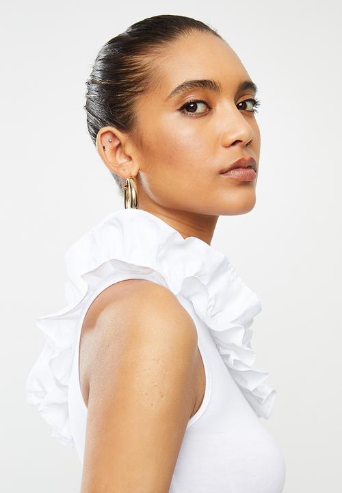 Blake - Ruffle bardot fitted top - white