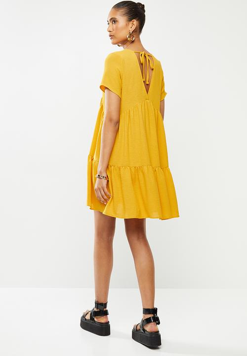 Blake - Knit tiered mini dress - ochre