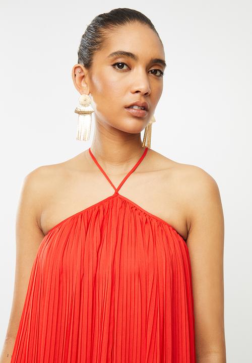 Blake - Chiffon trapeze pleated mini dress - hot red