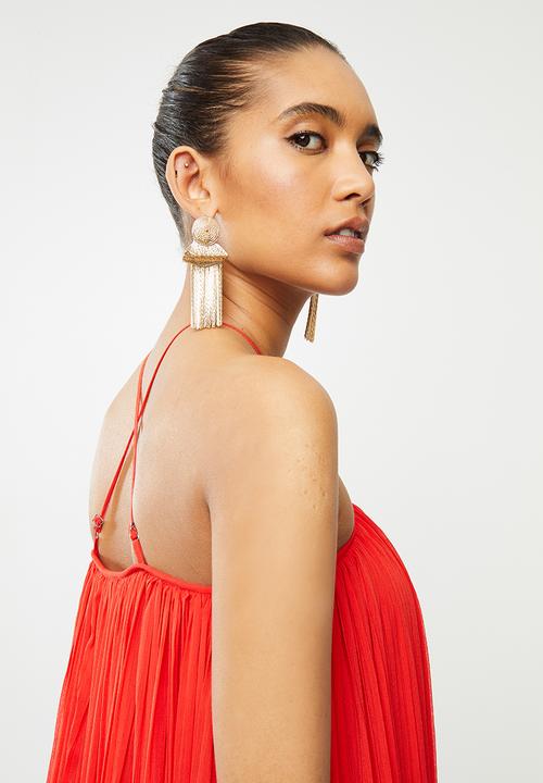 Blake - Chiffon trapeze pleated mini dress - hot red