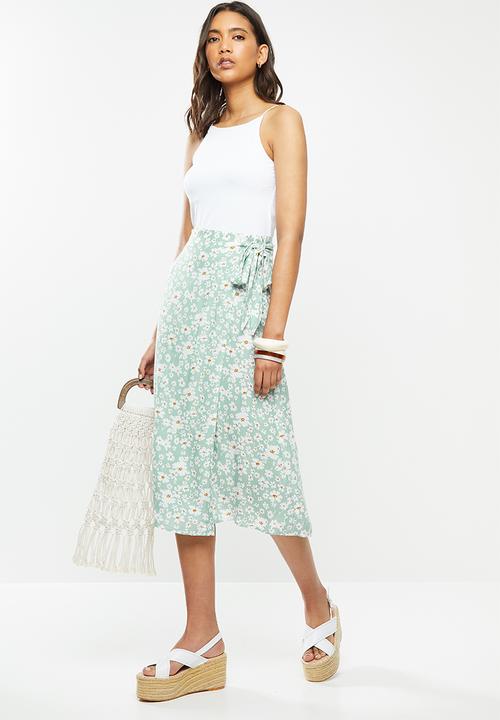 VELVET - Sarong wrap floral skirt - sage floral