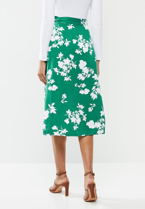 VELVET - Sarong wrap floral skirt - green floral