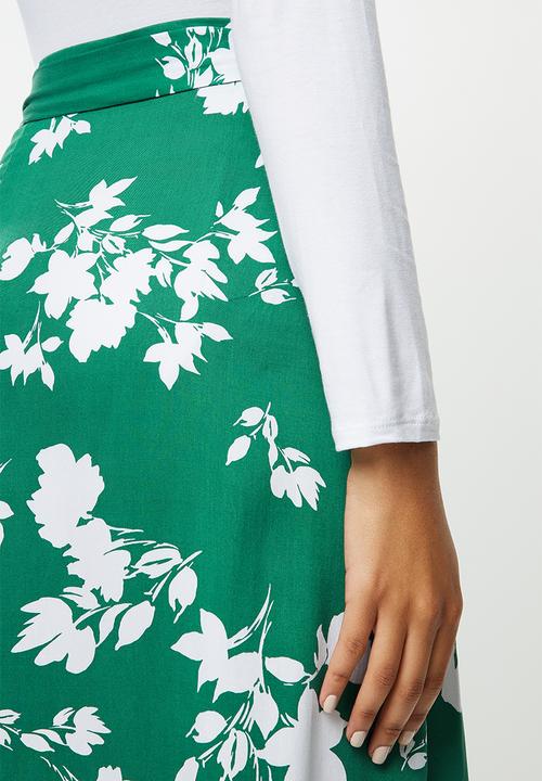 VELVET - Sarong wrap floral skirt - green floral