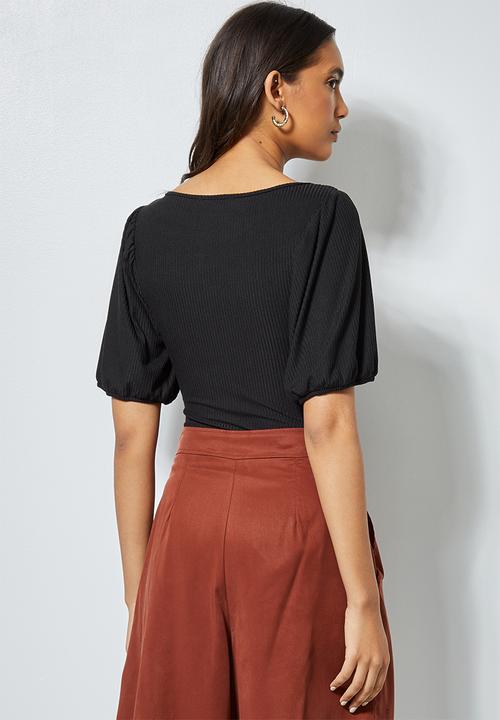 Superbalist - V-neck puff sleeve bodysuit - black