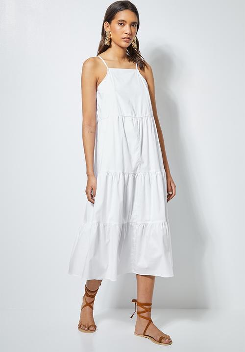 Superbalist - Cotton strappy tiered midi - white