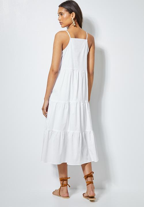 Superbalist - Cotton strappy tiered midi - white