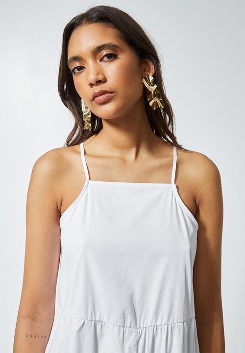 Superbalist - Cotton strappy tiered midi - white