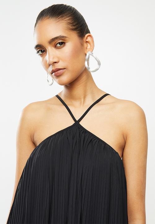 Blake - Chiffon trapeze pleated mini dress - black