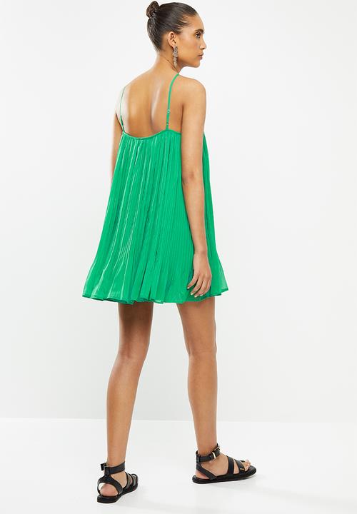 Blake - Chiffon trapeze pleated mini dress - green