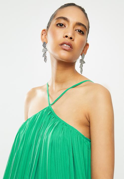 Blake - Chiffon trapeze pleated mini dress - green