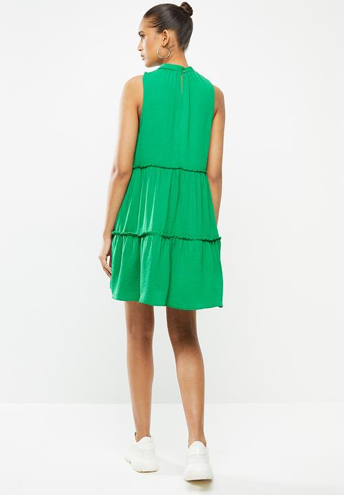 Blake - Tiered turtleneck mini dress - green