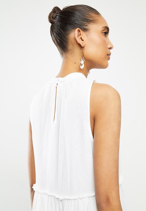 Blake - Tiered turtleneck mini dress - white