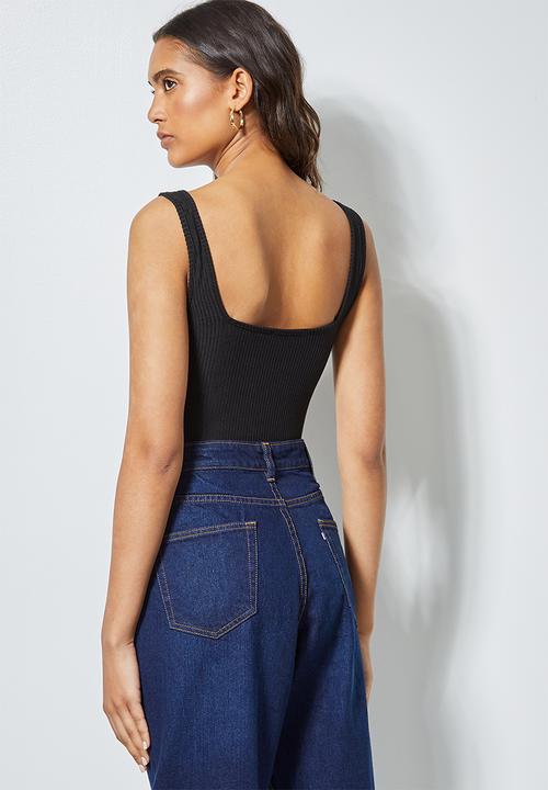 Superbalist - 2pk squareneck bodysuit  - black & tobacco