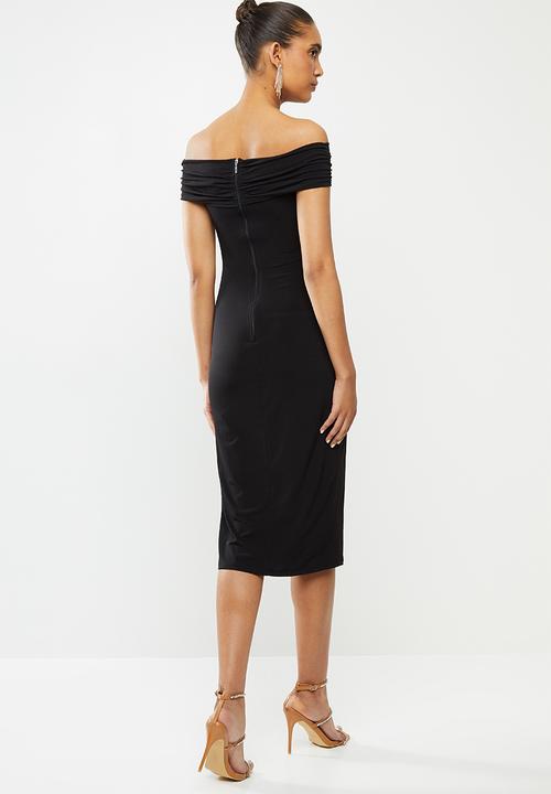 VELVET - Wrap bardot bodycon - black