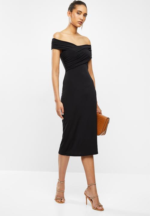 VELVET - Wrap bardot bodycon - black