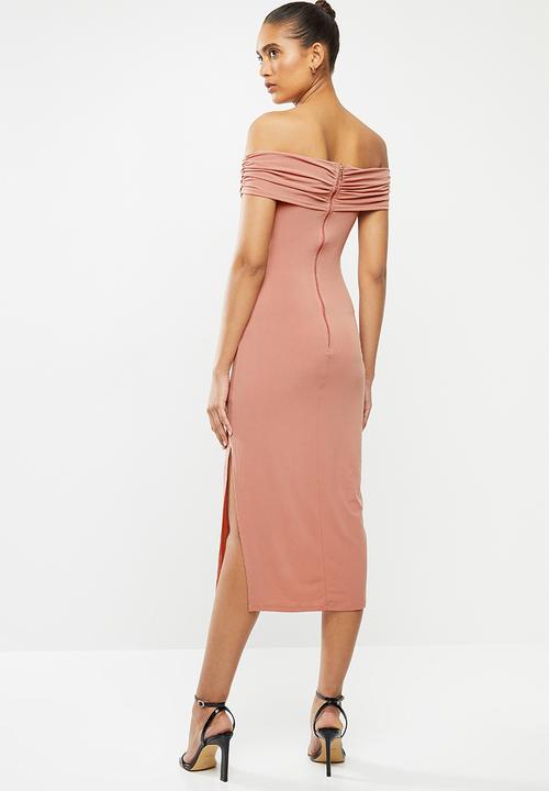 VELVET - Wrap bardot bodycon - dusty coral