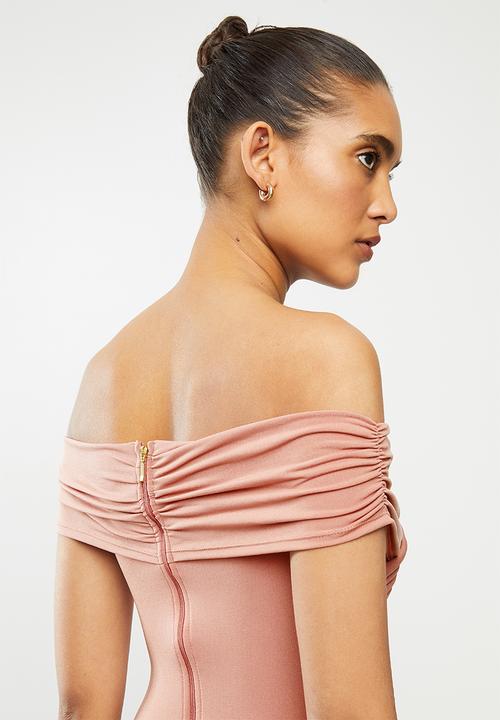 VELVET - Wrap bardot bodycon - dusty coral