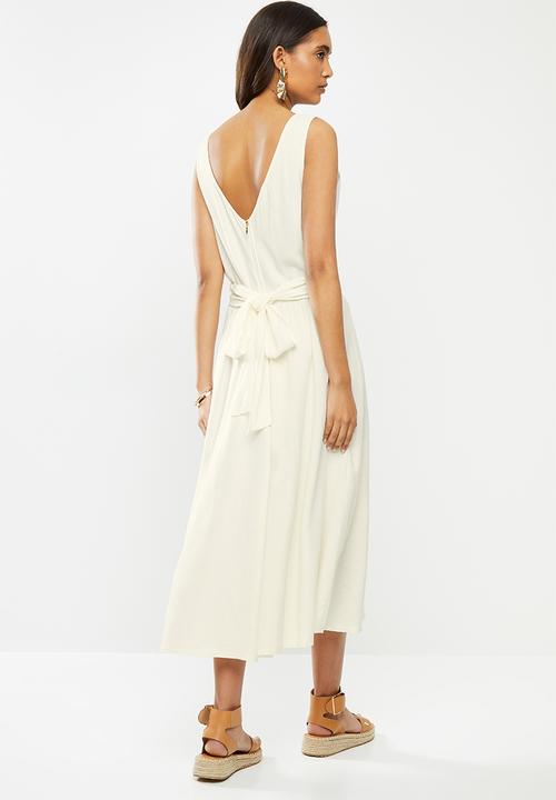 VELVET - Rayon linen wrap front midi dress - ivory