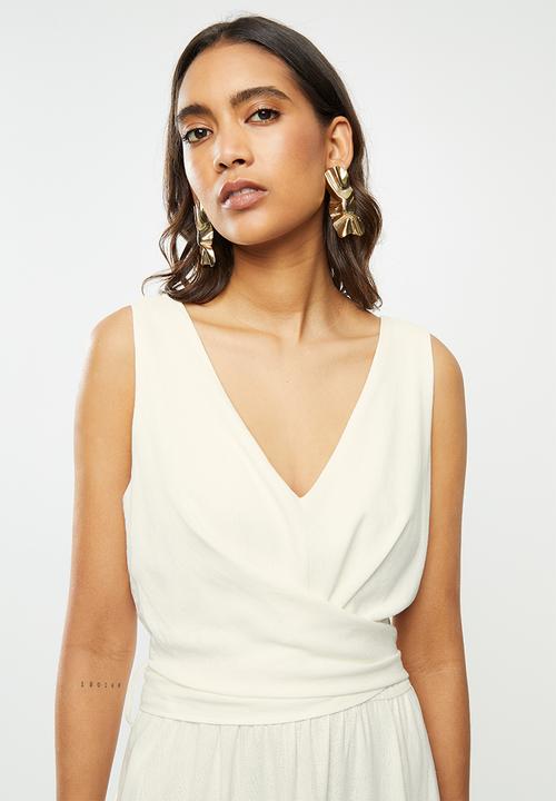 VELVET - Rayon linen wrap front midi dress - ivory