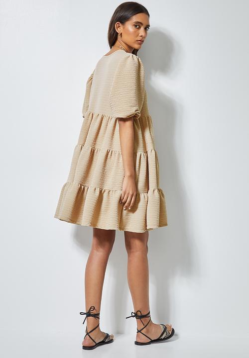 Superbalist - Textured fabric tiered dress - stone