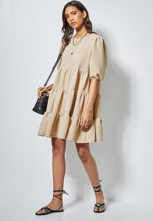 Superbalist - Textured fabric tiered dress - stone