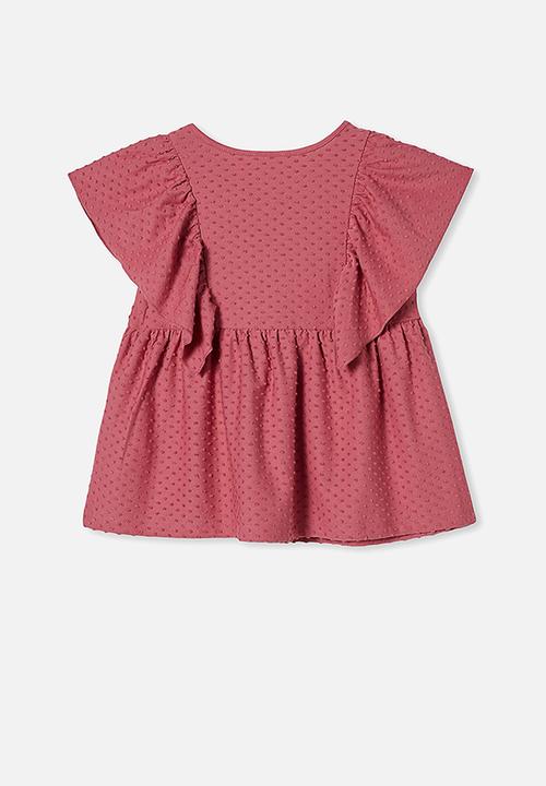 Cotton On - Francis short sleeve frill top - berry