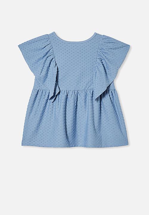 Cotton On - Francis short sleeve frill top - blue