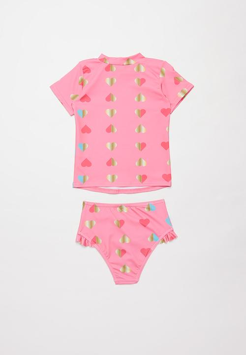 Pop Candy - Foil hearts two piece swimsuit - coral