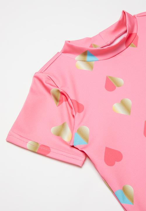 Pop Candy - Foil hearts two piece swimsuit - coral