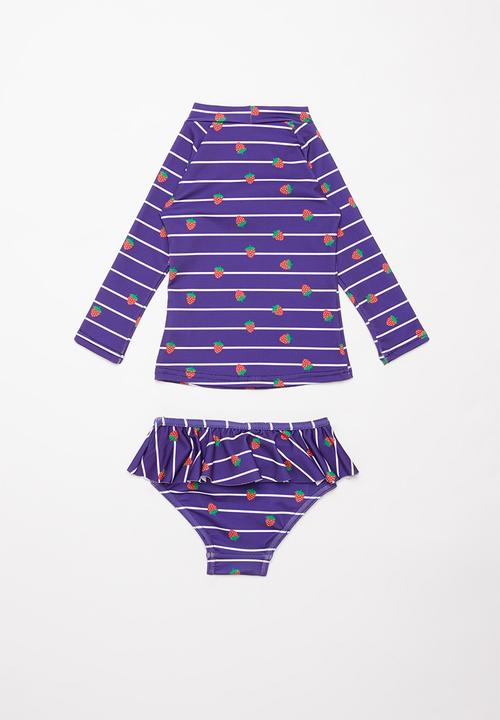 Pop Candy - Strawberry stripe 2 piece printed swimsuit - navy