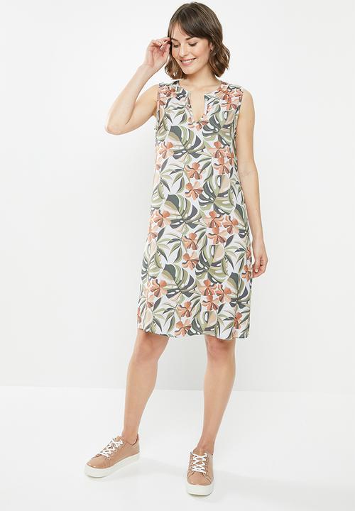 edit - Sleeveless mandarin short dress - multi